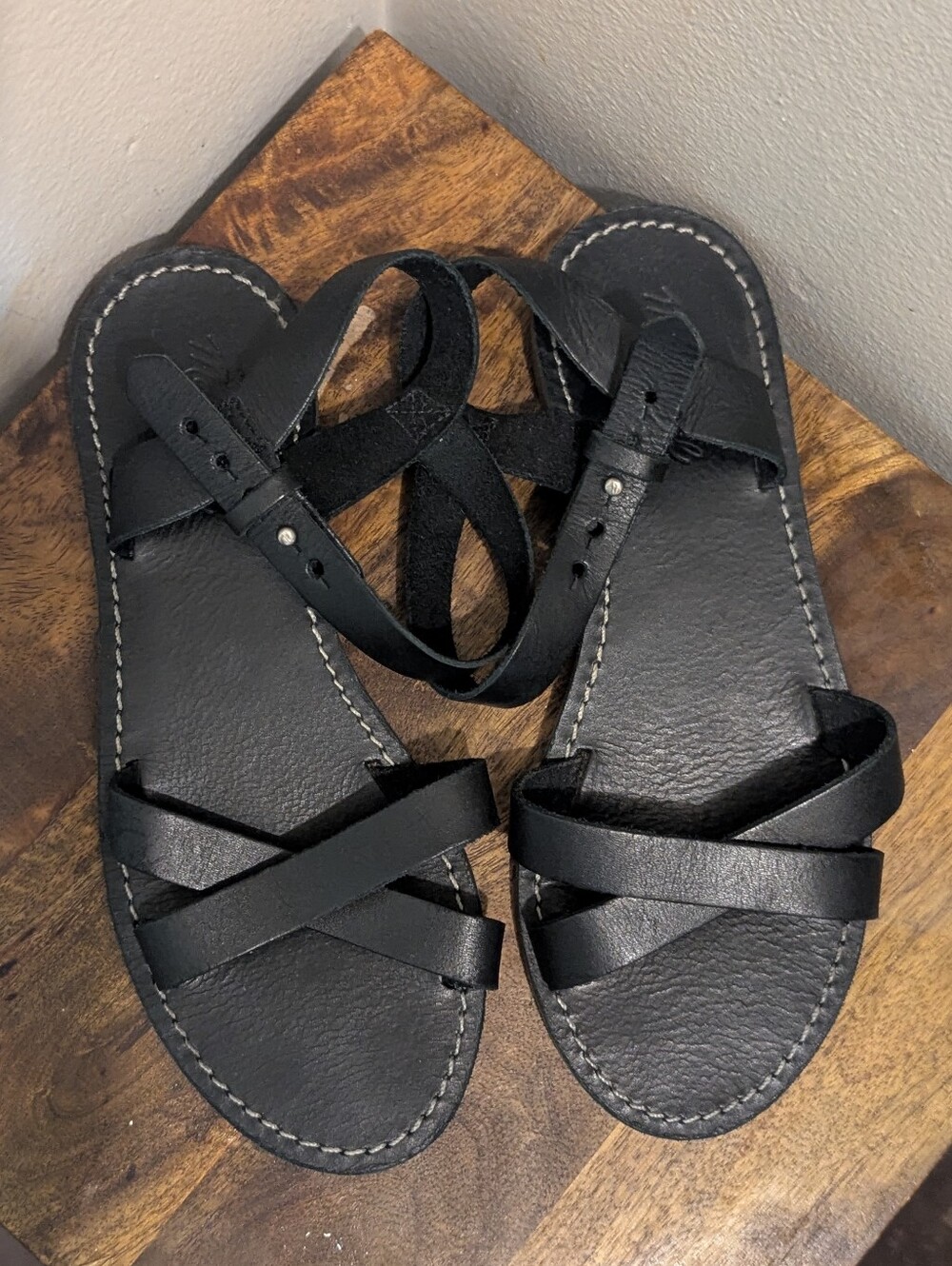 Madewell Women's Black Leather Crisscross Ankle-Tie Sandals- 7